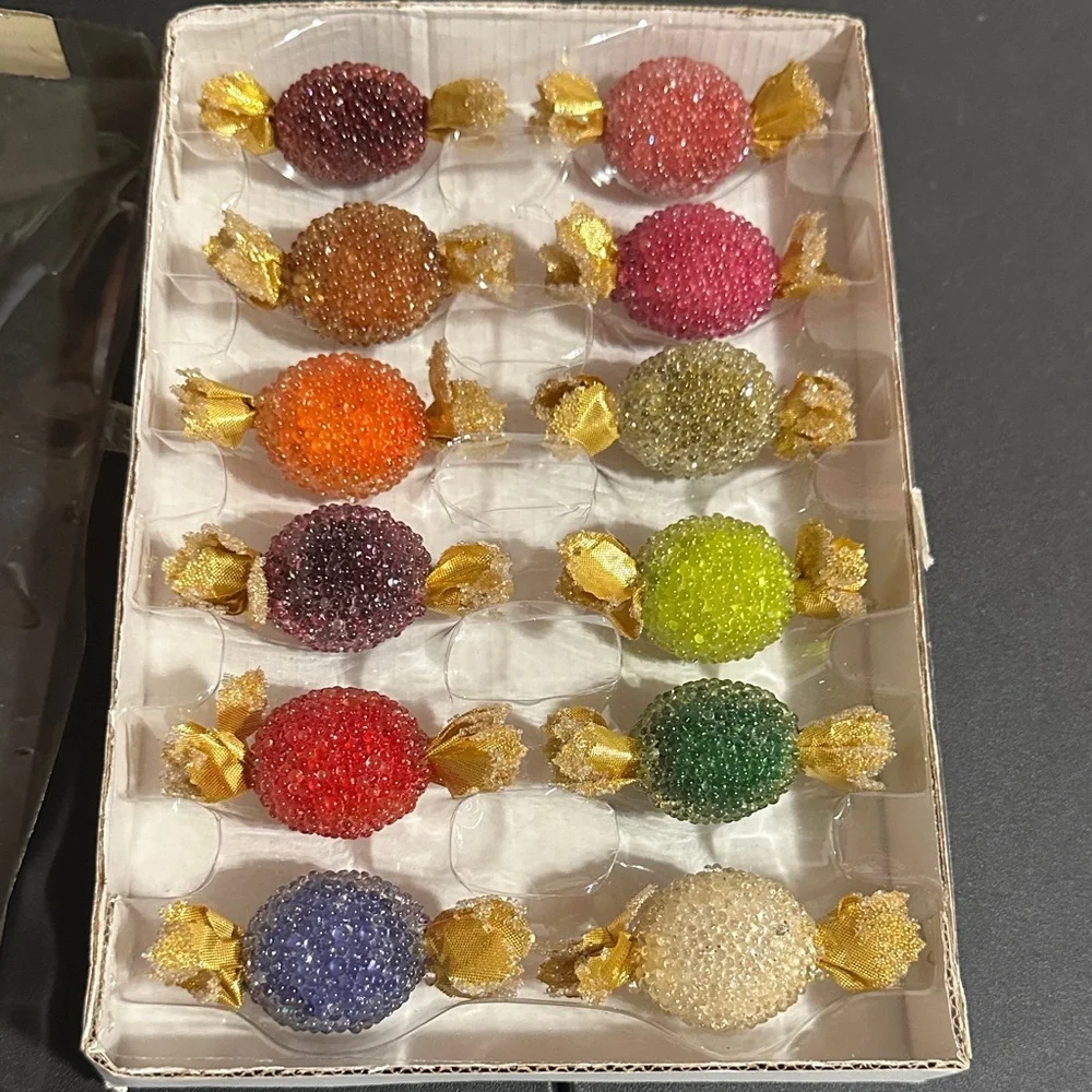 Vintage beaded Christmas sugar candy bowl fillers